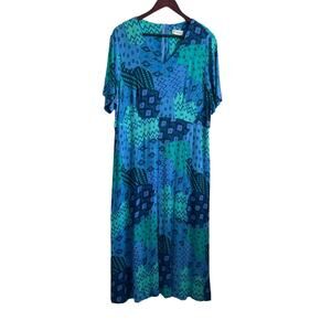 Avenue Women Maxi Dress Back Zip Gauzy High Waist Abstract Whimsy Aztec Colorful